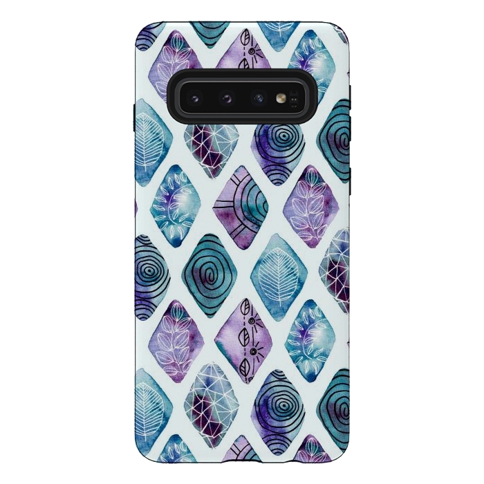 Galaxy S10 StrongFit Patterned Watercolor Diamonds Blue  by Tigatiga