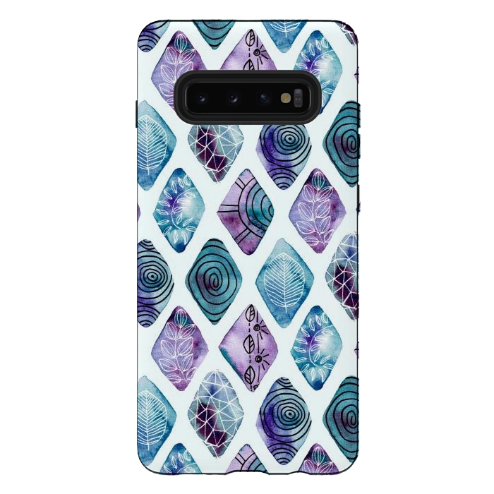 Galaxy S10 plus StrongFit Patterned Watercolor Diamonds Blue  by Tigatiga