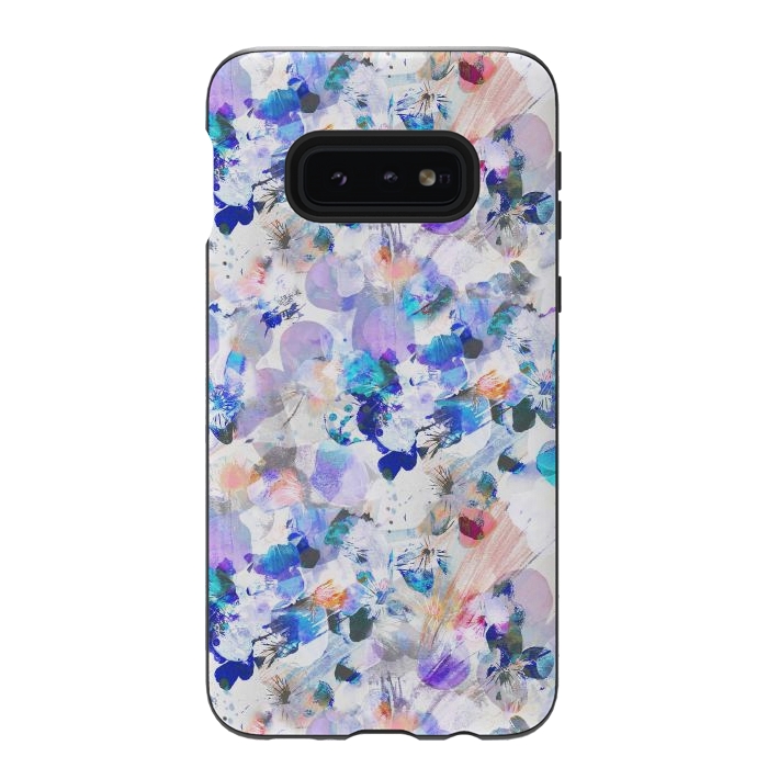 Galaxy S10e StrongFit Splattered blue lavender pansy petals by Oana 
