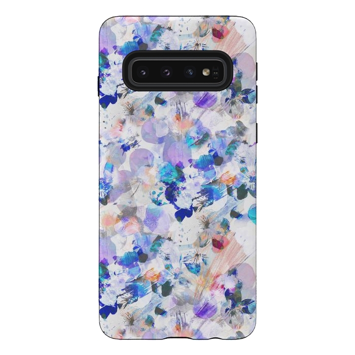Galaxy S10 StrongFit Splattered blue lavender pansy petals by Oana 