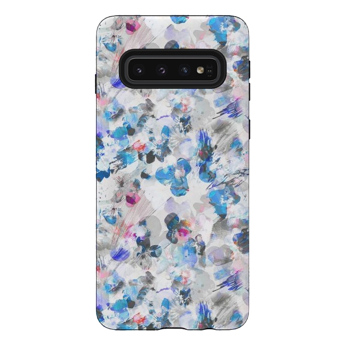 Galaxy S10 StrongFit Watercolor splattered pansies by Oana 