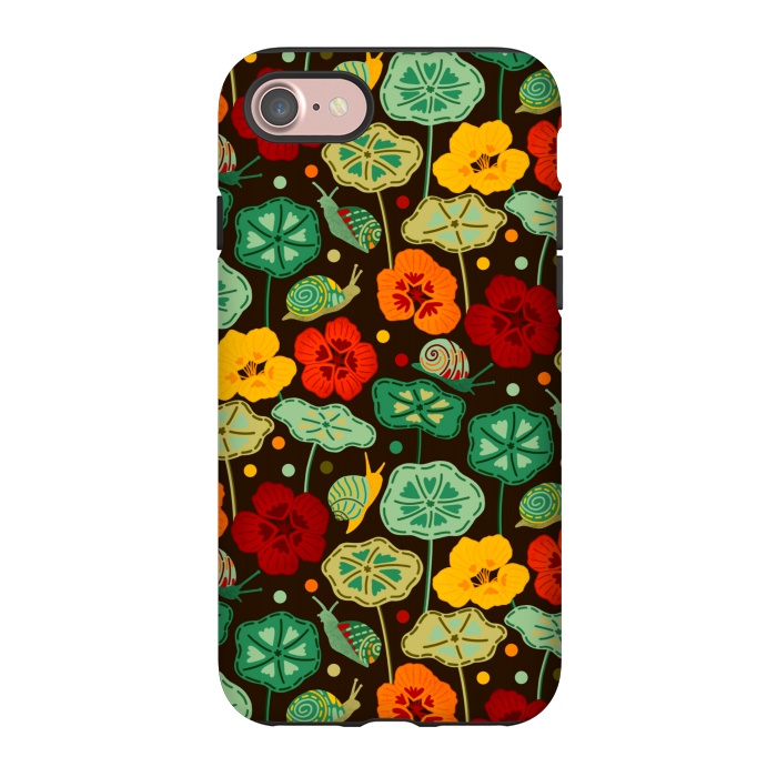 iPhone 7 StrongFit Nasturtiums & Snails On Brown  by Tigatiga
