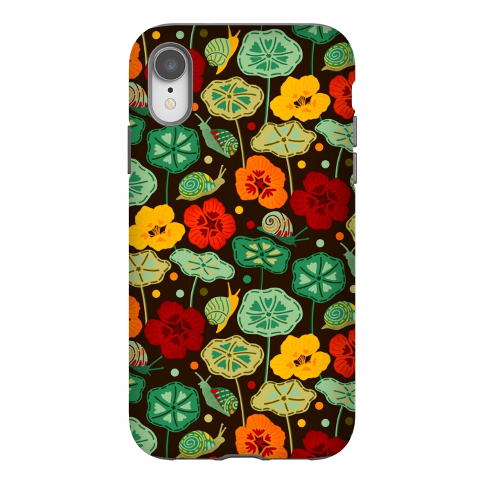 iPhone Xr StrongFit Nasturtiums & Snails On Brown  by Tigatiga