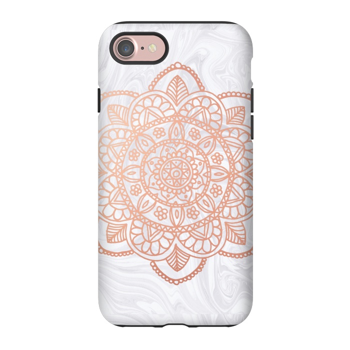 iPhone 7 StrongFit Rose Gold Mandala on White Marble by Julie Erin Designs