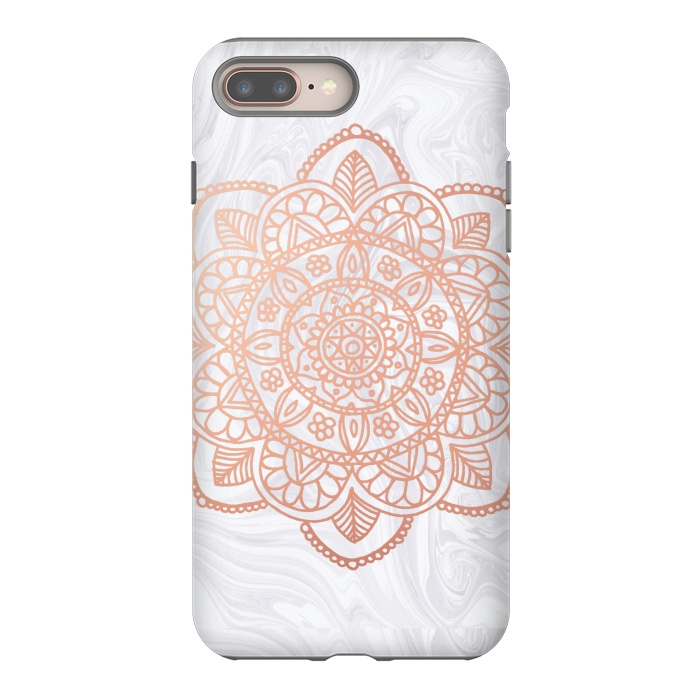iPhone 7 plus StrongFit Rose Gold Mandala on White Marble by Julie Erin Designs