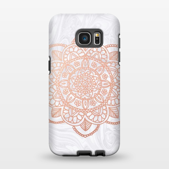 Galaxy S7 EDGE StrongFit Rose Gold Mandala on White Marble by Julie Erin Designs