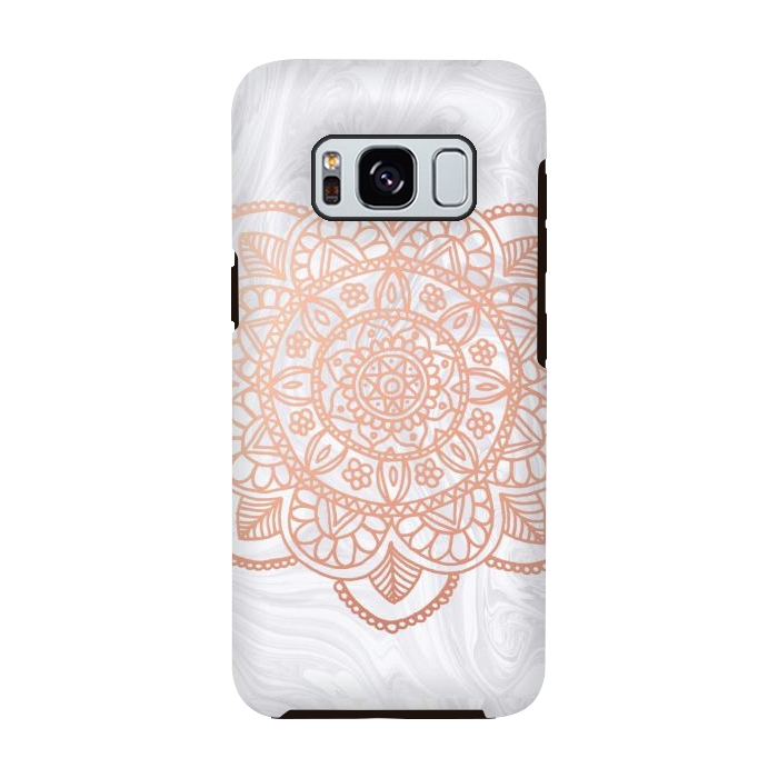 Galaxy S8 StrongFit Rose Gold Mandala on White Marble by Julie Erin Designs