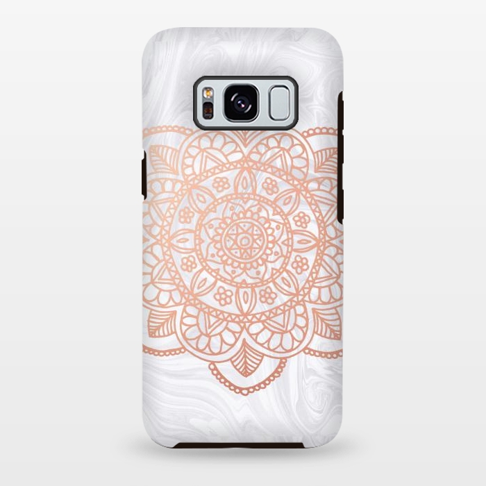 Galaxy S8 plus StrongFit Rose Gold Mandala on White Marble by Julie Erin Designs