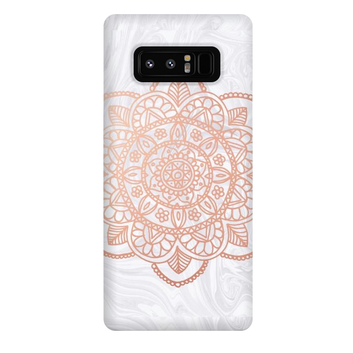 Galaxy Note 8 StrongFit Rose Gold Mandala on White Marble by Julie Erin Designs