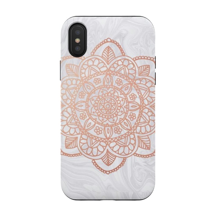 iPhone Xs / X StrongFit Rose Gold Mandala on White Marble by Julie Erin Designs