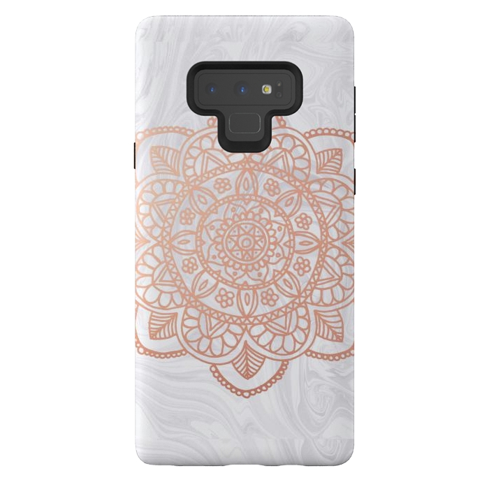 Galaxy Note 9 StrongFit Rose Gold Mandala on White Marble by Julie Erin Designs