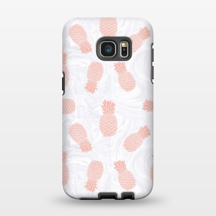 Galaxy S7 EDGE StrongFit Pink Pineapples on White Marble by Julie Erin Designs