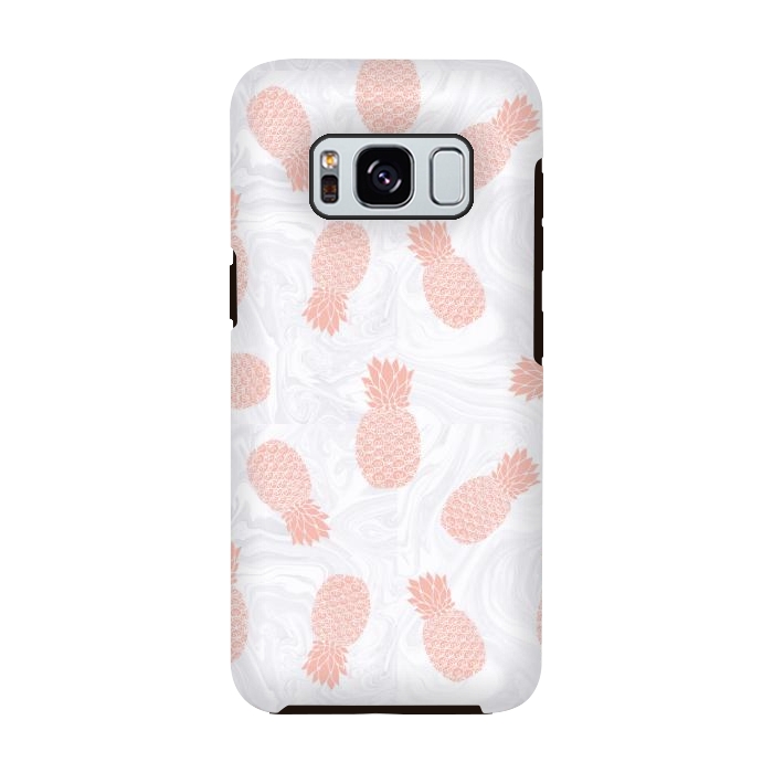 Galaxy S8 StrongFit Pink Pineapples on White Marble by Julie Erin Designs