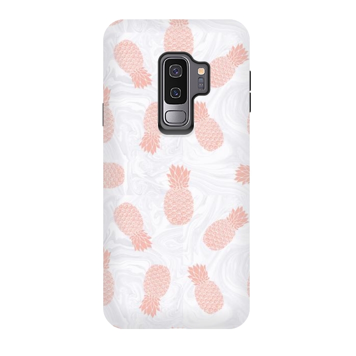 Galaxy S9 plus StrongFit Pink Pineapples on White Marble by Julie Erin Designs