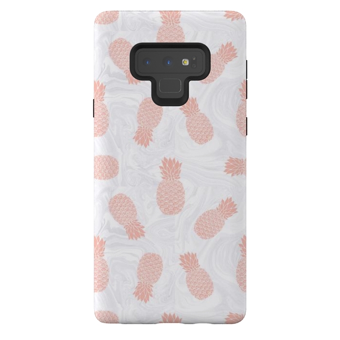 Galaxy Note 9 StrongFit Pink Pineapples on White Marble by Julie Erin Designs