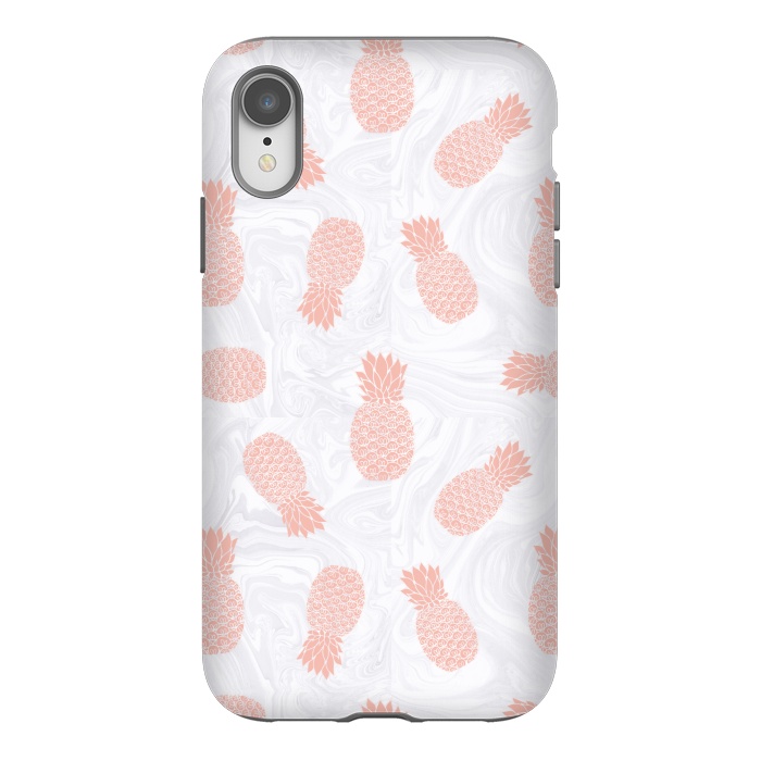 iPhone Xr StrongFit Pink Pineapples on White Marble by Julie Erin Designs
