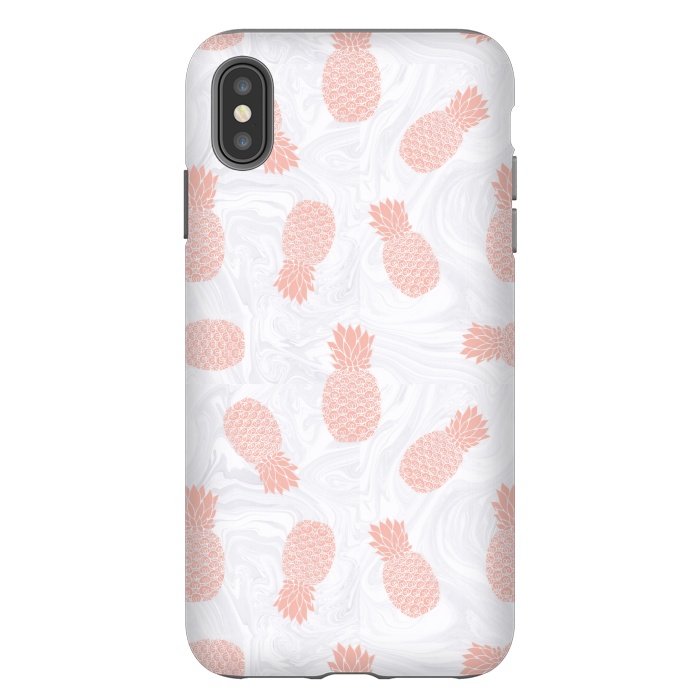 iPhone Xs Max StrongFit Pink Pineapples on White Marble by Julie Erin Designs