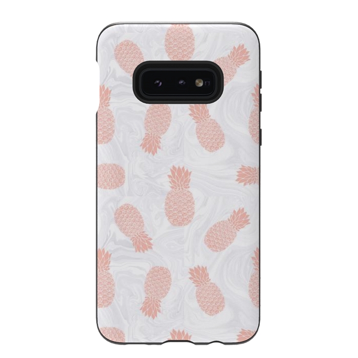 Galaxy S10e StrongFit Pink Pineapples on White Marble by Julie Erin Designs