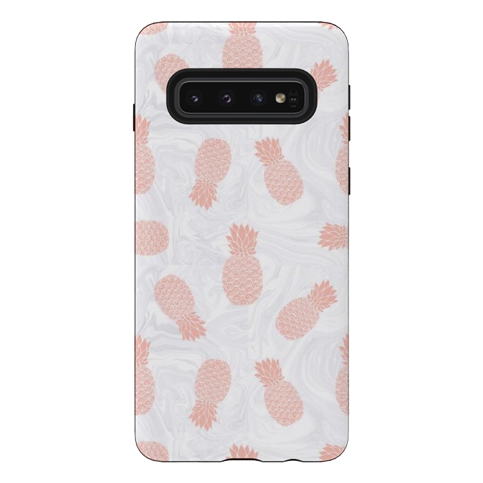 Galaxy S10 StrongFit Pink Pineapples on White Marble by Julie Erin Designs