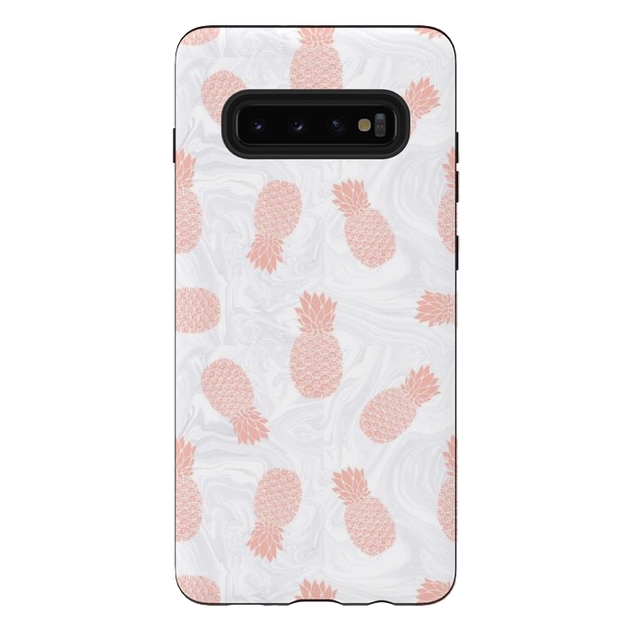 Galaxy S10 plus StrongFit Pink Pineapples on White Marble by Julie Erin Designs