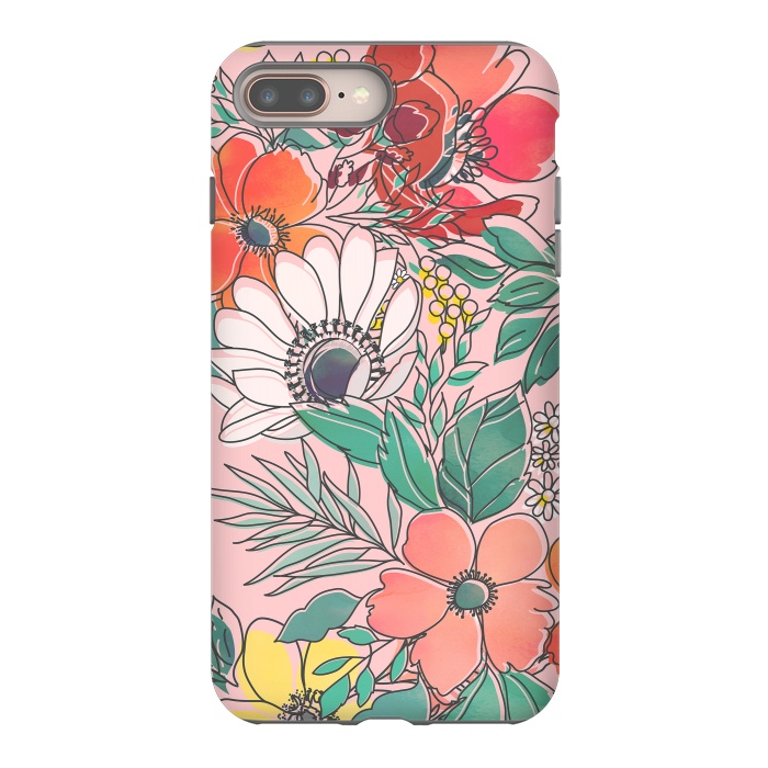 iPhone 7 plus StrongFit Cute girly pink floral hand drawn design by InovArts