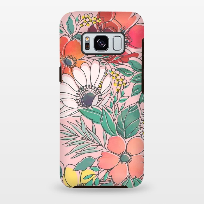 Galaxy S8 plus StrongFit Cute girly pink floral hand drawn design by InovArts