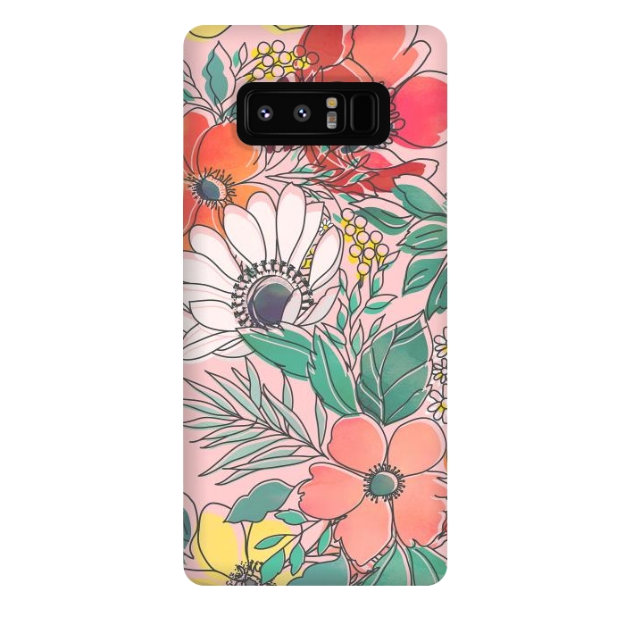 Galaxy Note 8 StrongFit Cute girly pink floral hand drawn design by InovArts