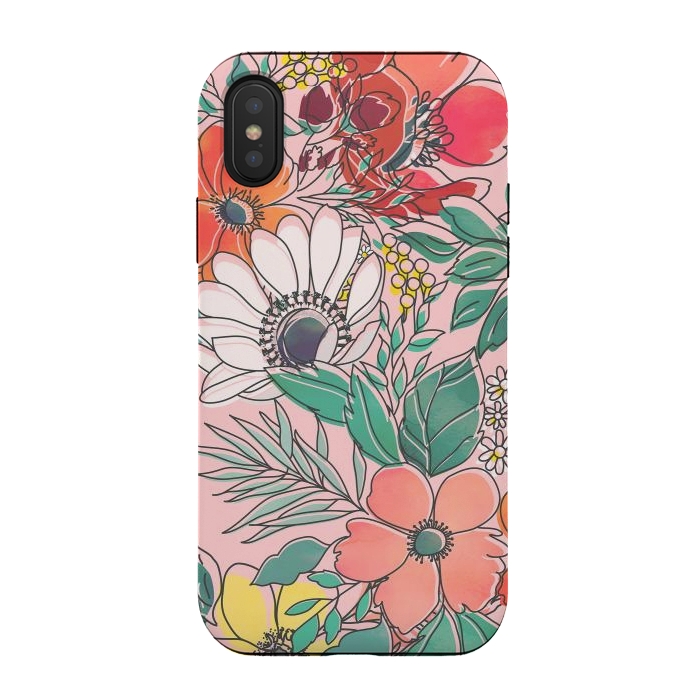iPhone Xs / X StrongFit Cute girly pink floral hand drawn design by InovArts