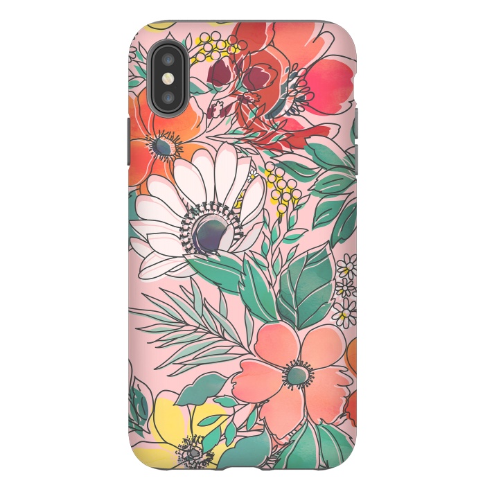 iPhone Xs Max StrongFit Cute girly pink floral hand drawn design by InovArts