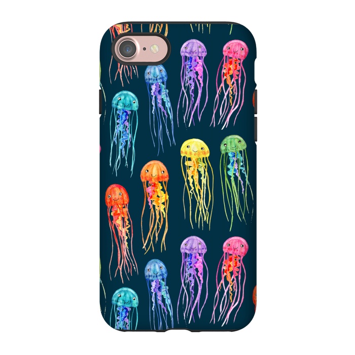 iPhone 7 StrongFit Little Cute Rainbow Jellyfish on Dark by Micklyn Le Feuvre
