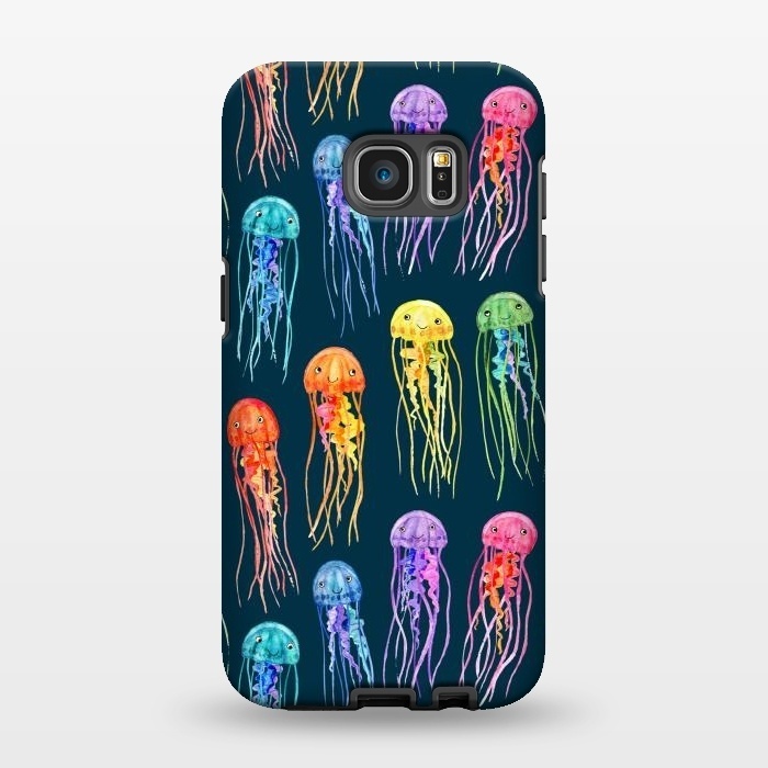 Galaxy S7 EDGE StrongFit Little Cute Rainbow Jellyfish on Dark by Micklyn Le Feuvre
