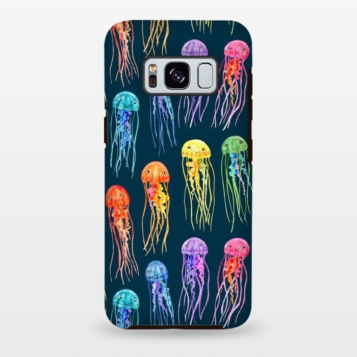 Galaxy S8 plus StrongFit Little Cute Rainbow Jellyfish on Dark by Micklyn Le Feuvre