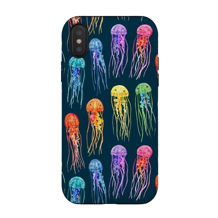 iPhone Xs / X StrongFit Little Cute Rainbow Jellyfish on Dark by Micklyn Le Feuvre