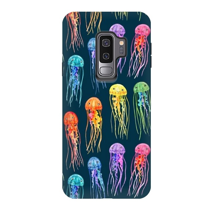 Galaxy S9 plus StrongFit Little Cute Rainbow Jellyfish on Dark by Micklyn Le Feuvre