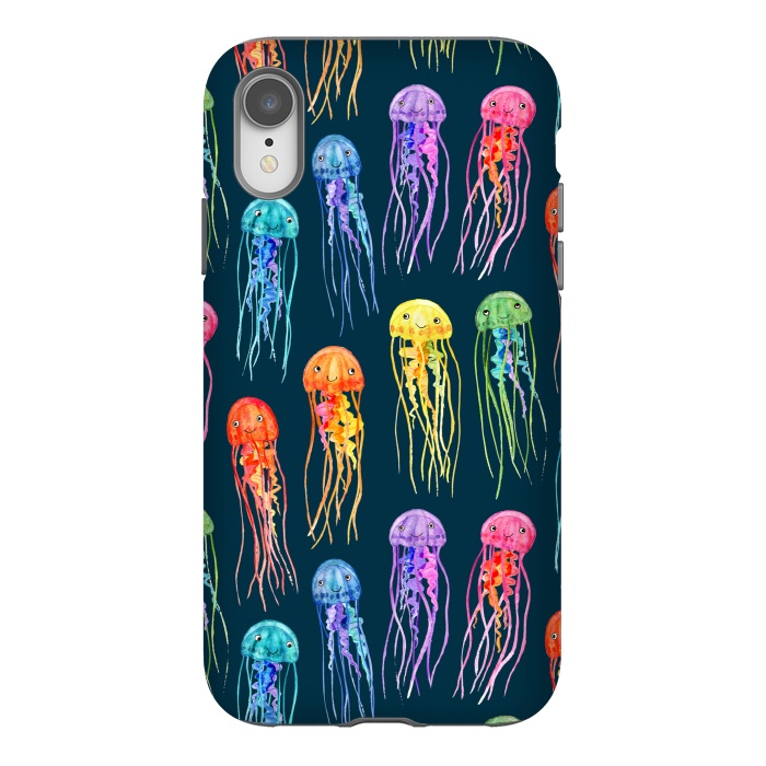 iPhone Xr StrongFit Little Cute Rainbow Jellyfish on Dark by Micklyn Le Feuvre