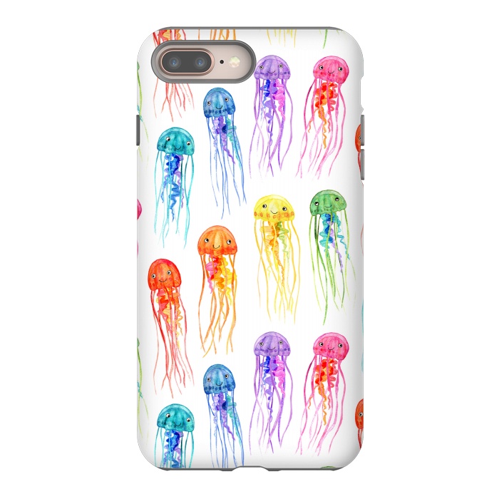 iPhone 7 plus StrongFit Cute Little Rainbow Jellyfish on White by Micklyn Le Feuvre