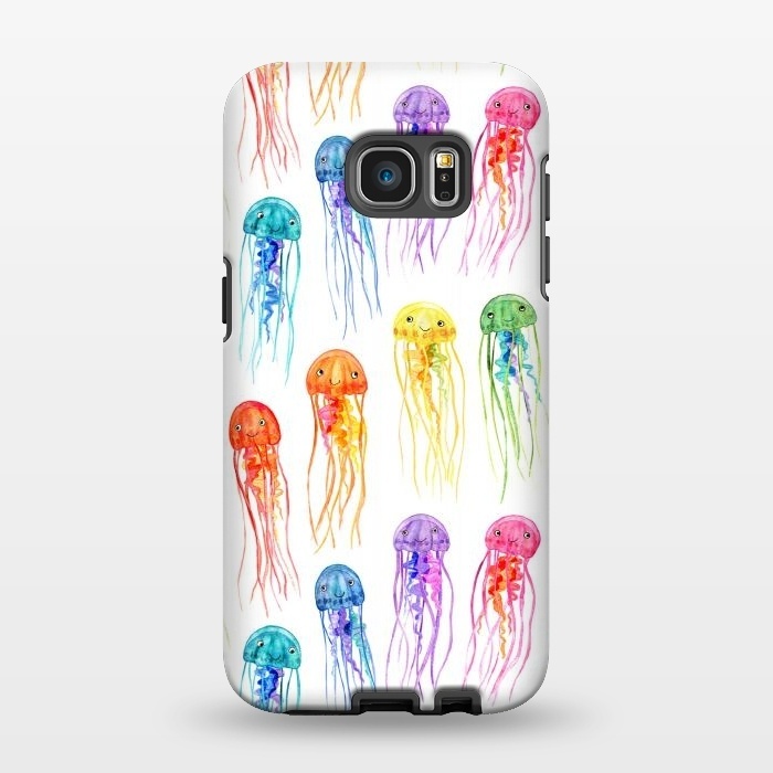Galaxy S7 EDGE StrongFit Cute Little Rainbow Jellyfish on White by Micklyn Le Feuvre