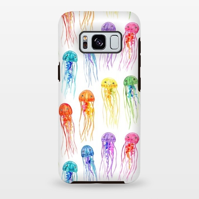 Galaxy S8 plus StrongFit Cute Little Rainbow Jellyfish on White by Micklyn Le Feuvre