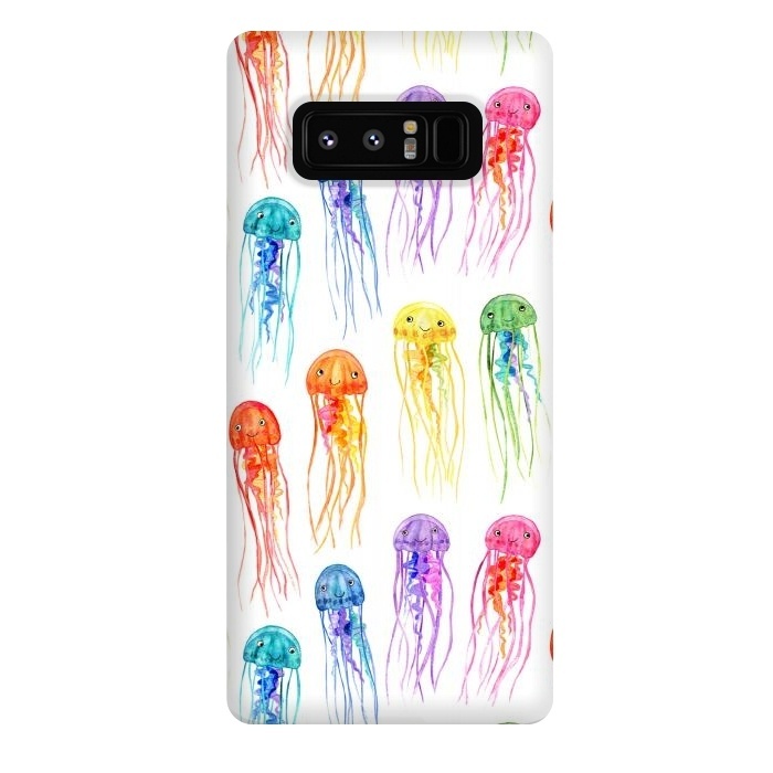 Galaxy Note 8 StrongFit Cute Little Rainbow Jellyfish on White by Micklyn Le Feuvre