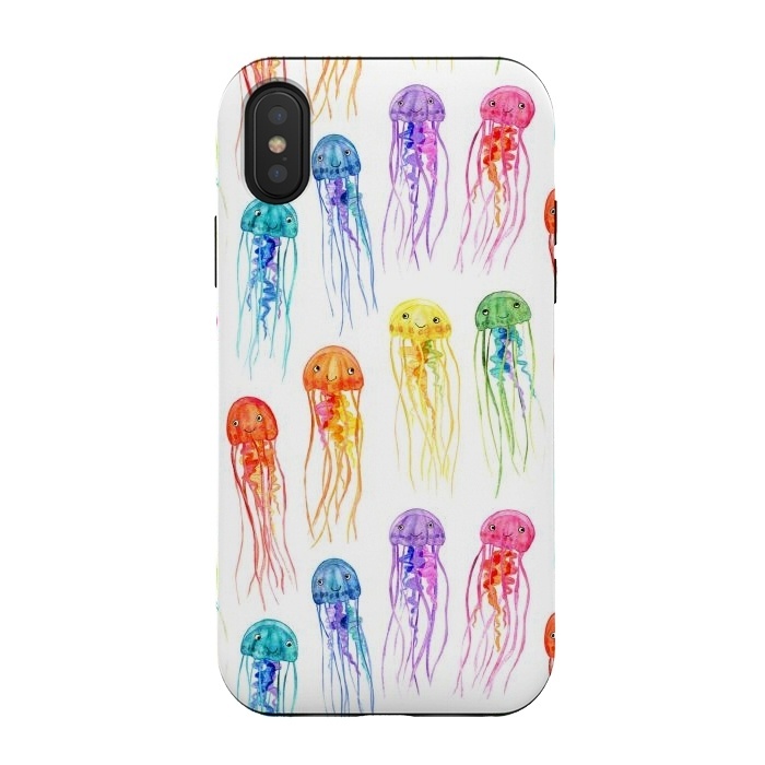iPhone Xs / X StrongFit Cute Little Rainbow Jellyfish on White by Micklyn Le Feuvre