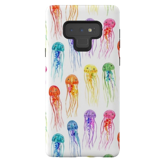 Galaxy Note 9 StrongFit Cute Little Rainbow Jellyfish on White by Micklyn Le Feuvre