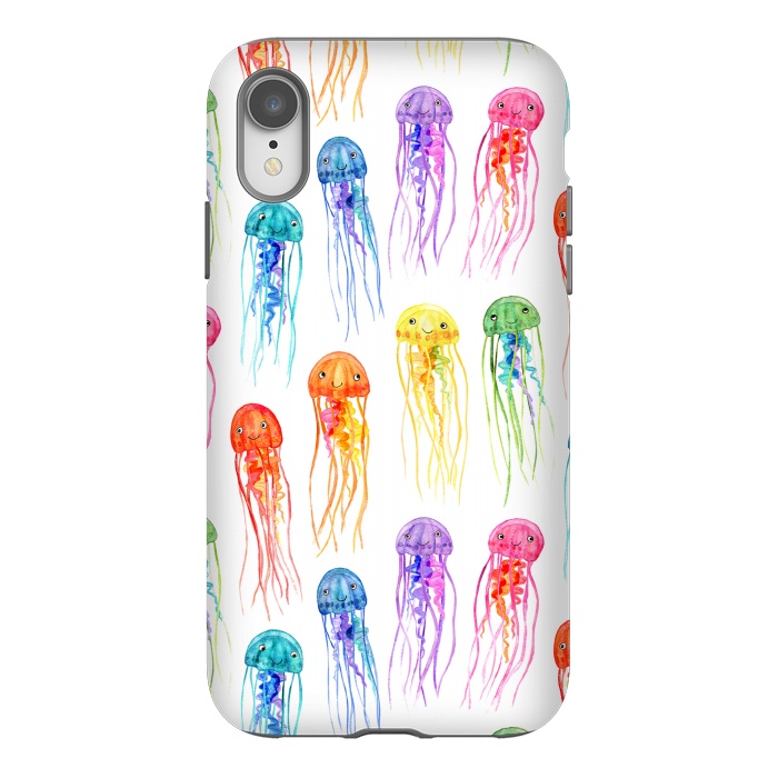 iPhone Xr StrongFit Cute Little Rainbow Jellyfish on White by Micklyn Le Feuvre