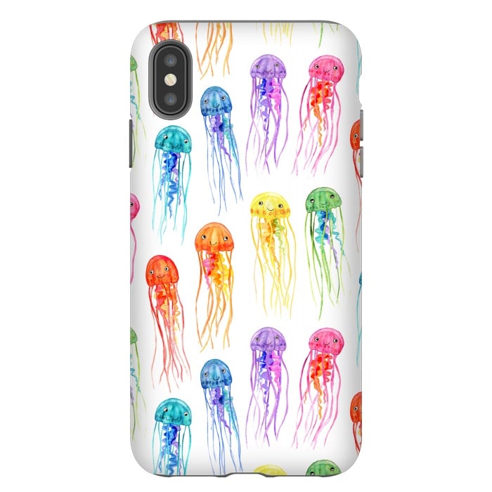 iPhone Xs Max StrongFit Cute Little Rainbow Jellyfish on White by Micklyn Le Feuvre