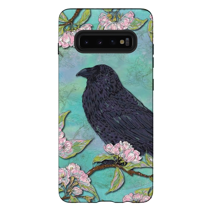 Galaxy S10 plus StrongFit Raven & Apple Blossom by Lotti Brown