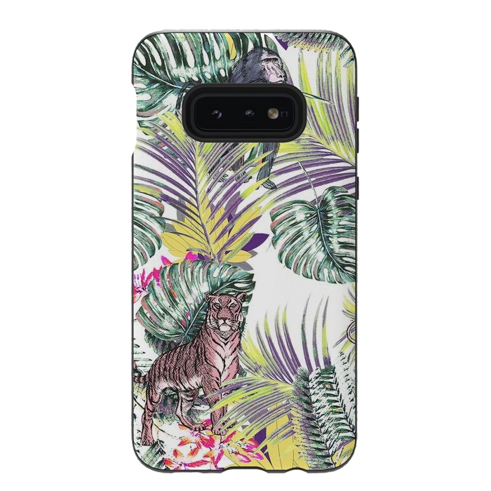 Galaxy S10e StrongFit Jungle fever - wild animals and colorful leaves by Oana 