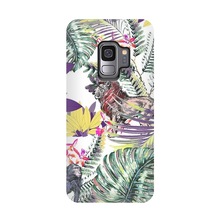 Galaxy S9 StrongFit Lion and colorful tropical plants by Oana 