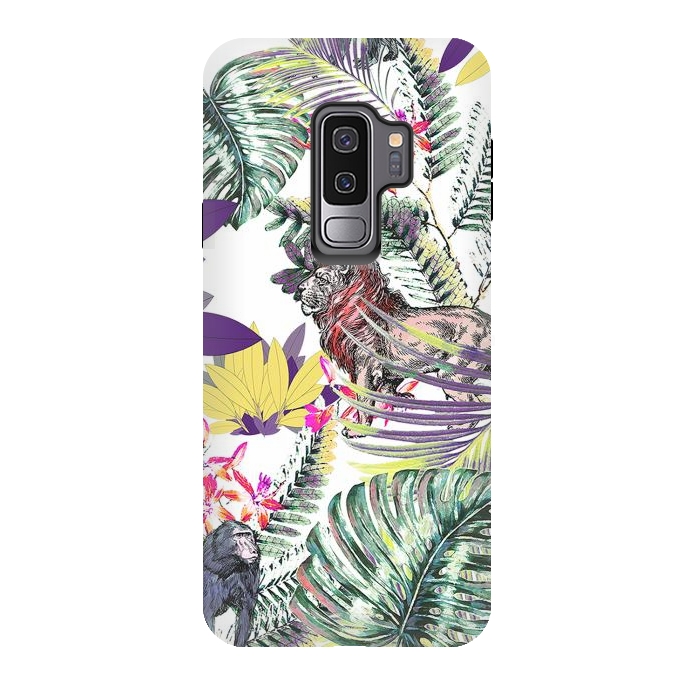 Galaxy S9 plus StrongFit Lion and colorful tropical plants by Oana 