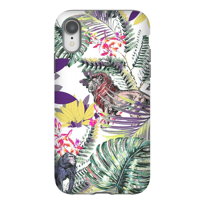 iPhone Xr StrongFit Lion and colorful tropical plants by Oana 