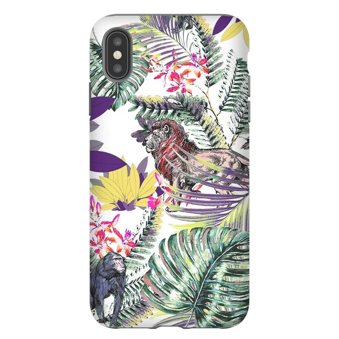 iPhone Xs Max StrongFit Lion and colorful tropical plants by Oana 