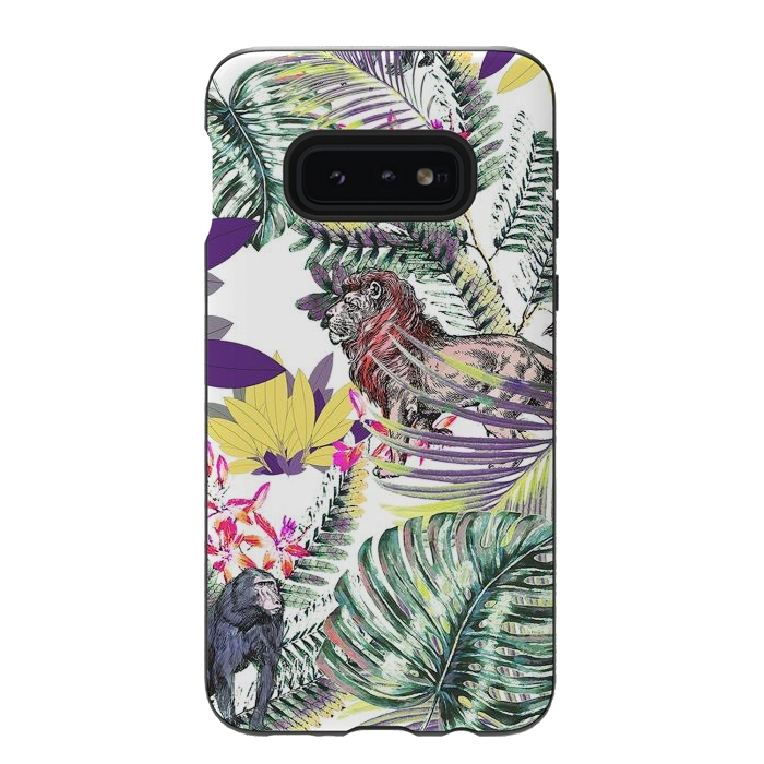 Galaxy S10e StrongFit Lion and colorful tropical plants by Oana 